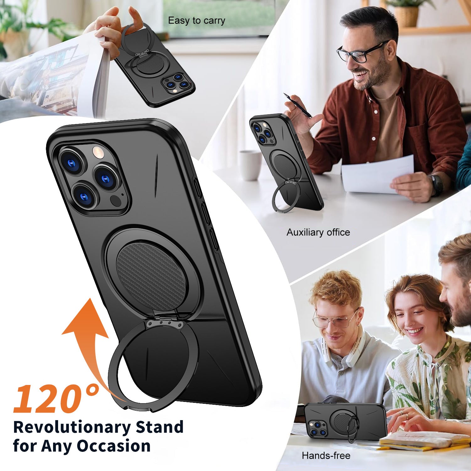 Magnetic Ring Stand Phone Case for iPhone 16 Pro Max | 120° Rotating Metal Kickstand, Shockproof &amp; MagSafe Compatible