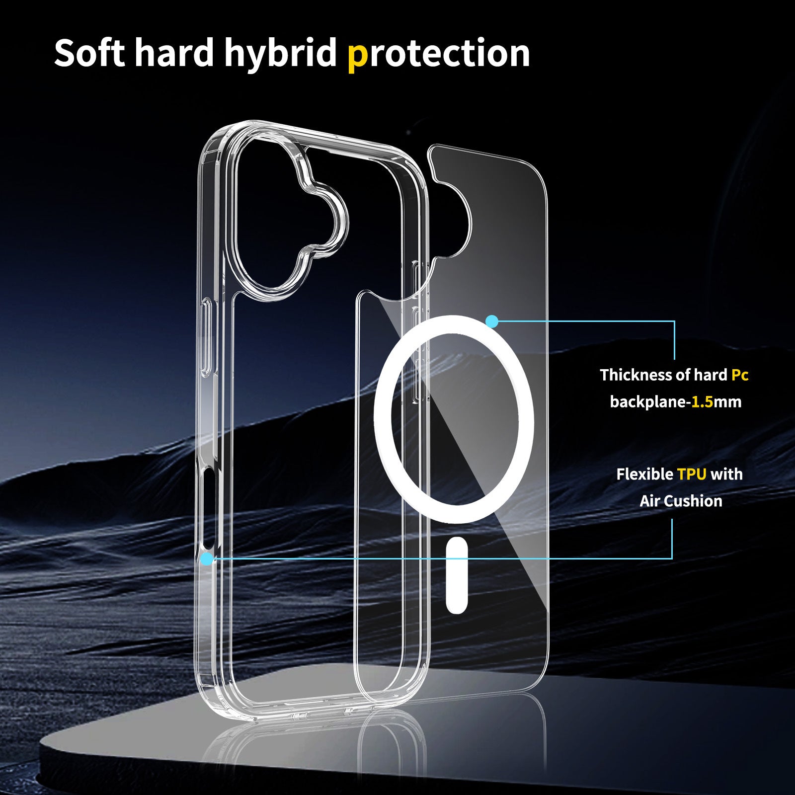 Clear Hybrid Magnetic Phone Case with Colored Silicone Bumper for iPhone 17 Pro Max | Anti-Yellowing, Shockproof, MagSafe Compatible