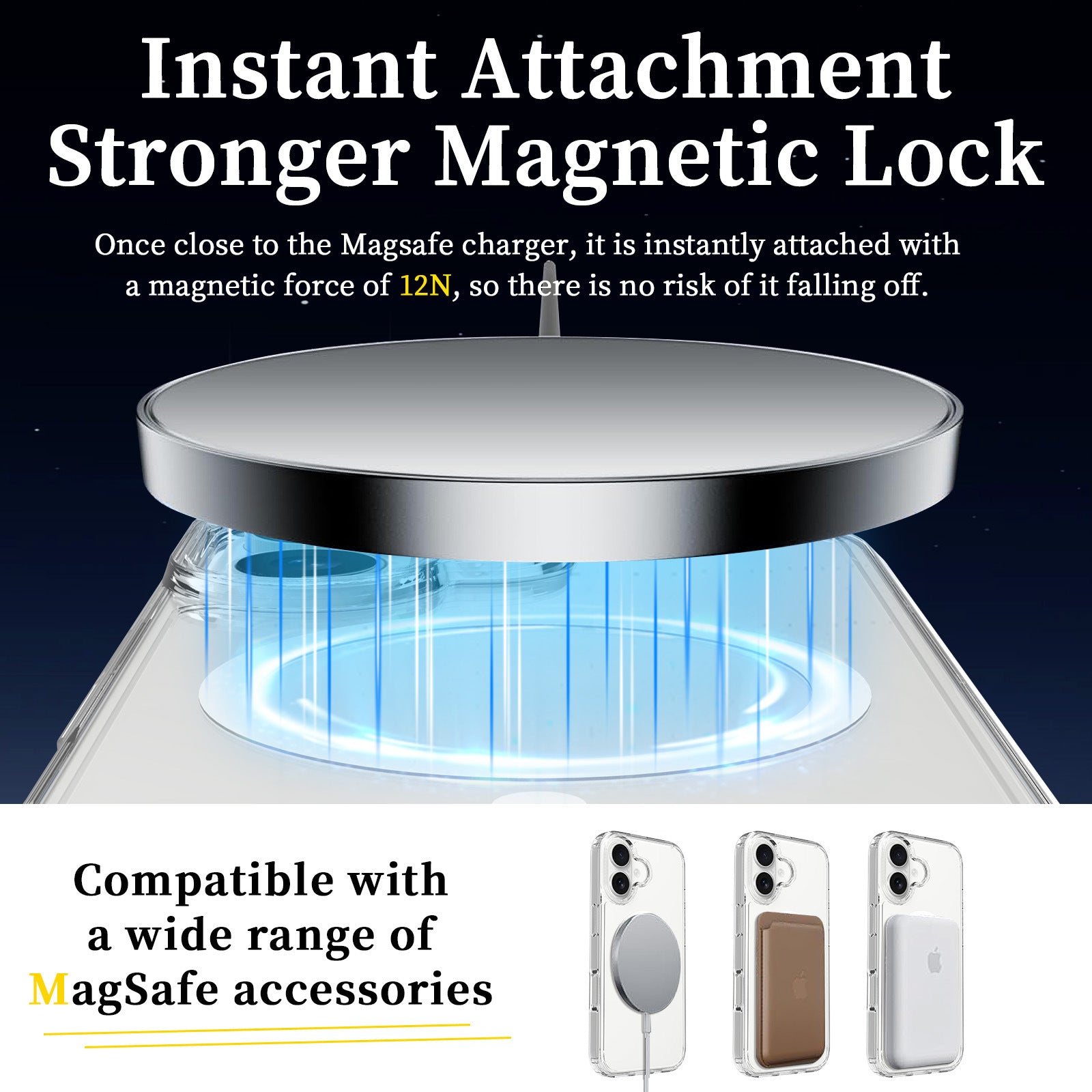 Clear Hybrid Magnetic Phone Case with Colored Silicone Bumper for iPhone 17 Pro Max | Anti-Yellowing, Shockproof, MagSafe Compatible