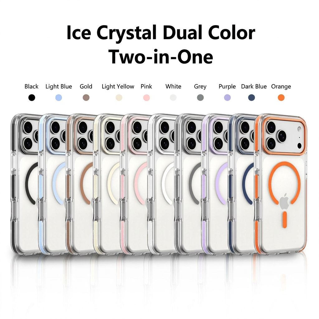 Clear Magnetic Phone Case with Colored Silicone Bumper for iPhone 17 Pro Max | Anti-Yellowing, Shockproof, MagSafe Compatible