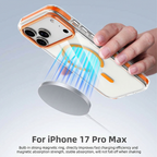 Clear Magnetic Phone Case with Colored Silicone Bumper for iPhone 17 Pro Max | Anti-Yellowing, Shockproof, MagSafe Compatible