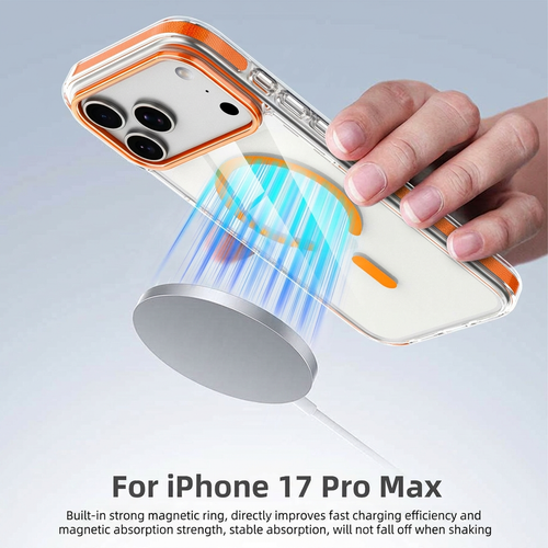 Clear Magnetic Phone Case with Colored Silicone Bumper for iPhone 17 Pro Max | Anti-Yellowing, Shockproof, MagSafe Compatible