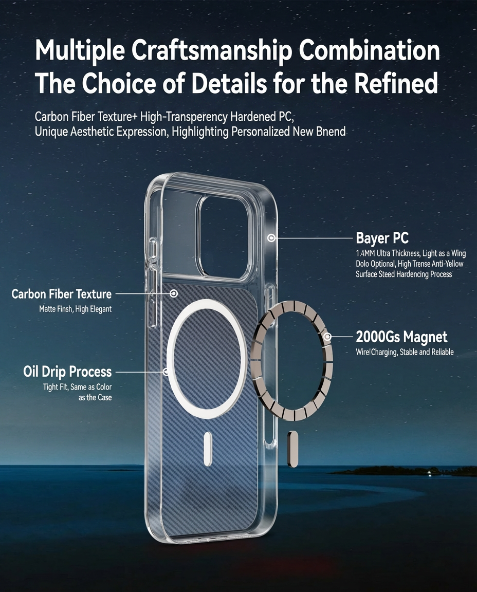 Magnetic Carbon Fiber Texture Phone Case for iPhone 16 Pro Max | Slim Shockproof Design, MagSafe Compatible
