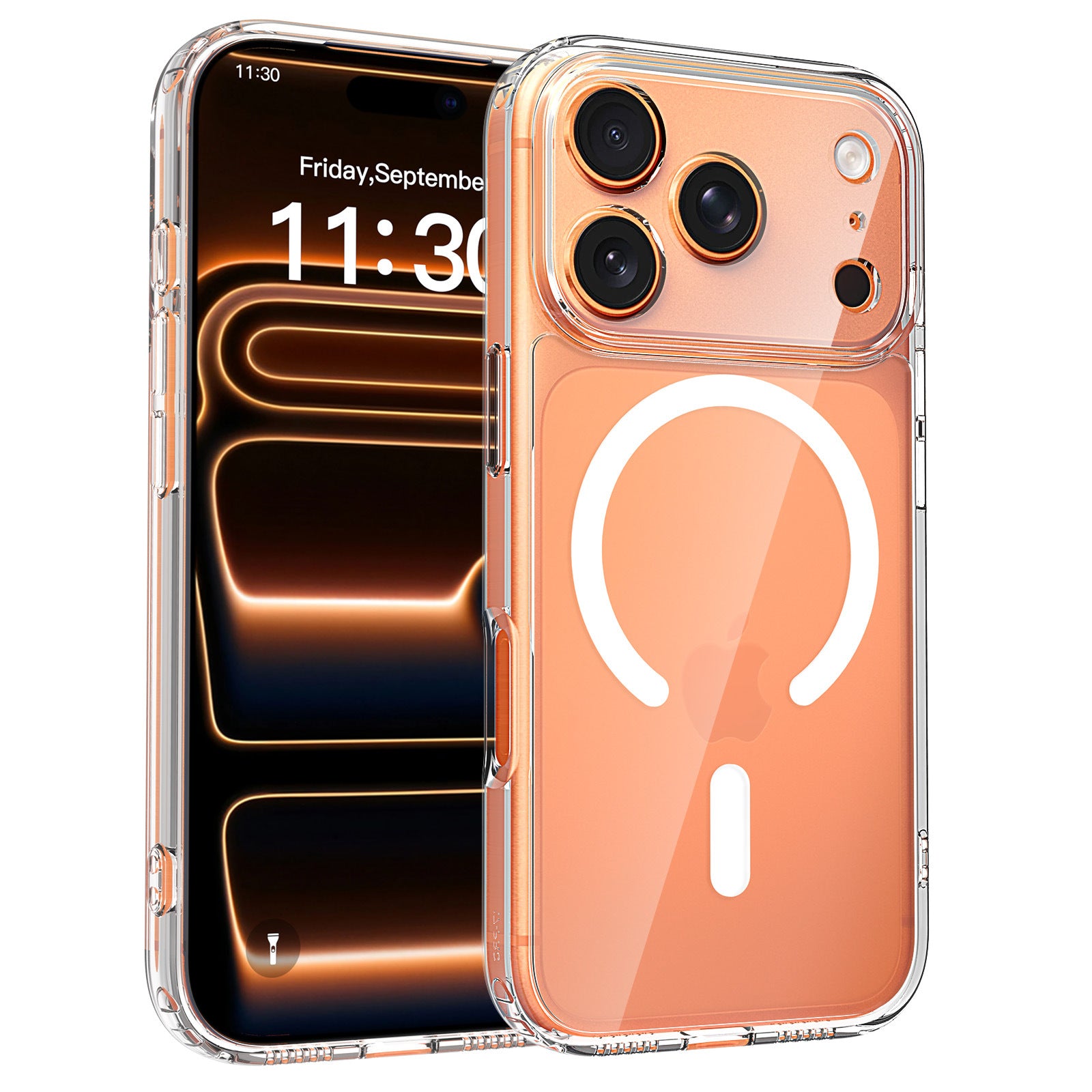 Clear Hybrid Magnetic Phone Case with Colored Silicone Bumper for iPhone 17 Pro Max | Anti-Yellowing, Shockproof, MagSafe Compatible