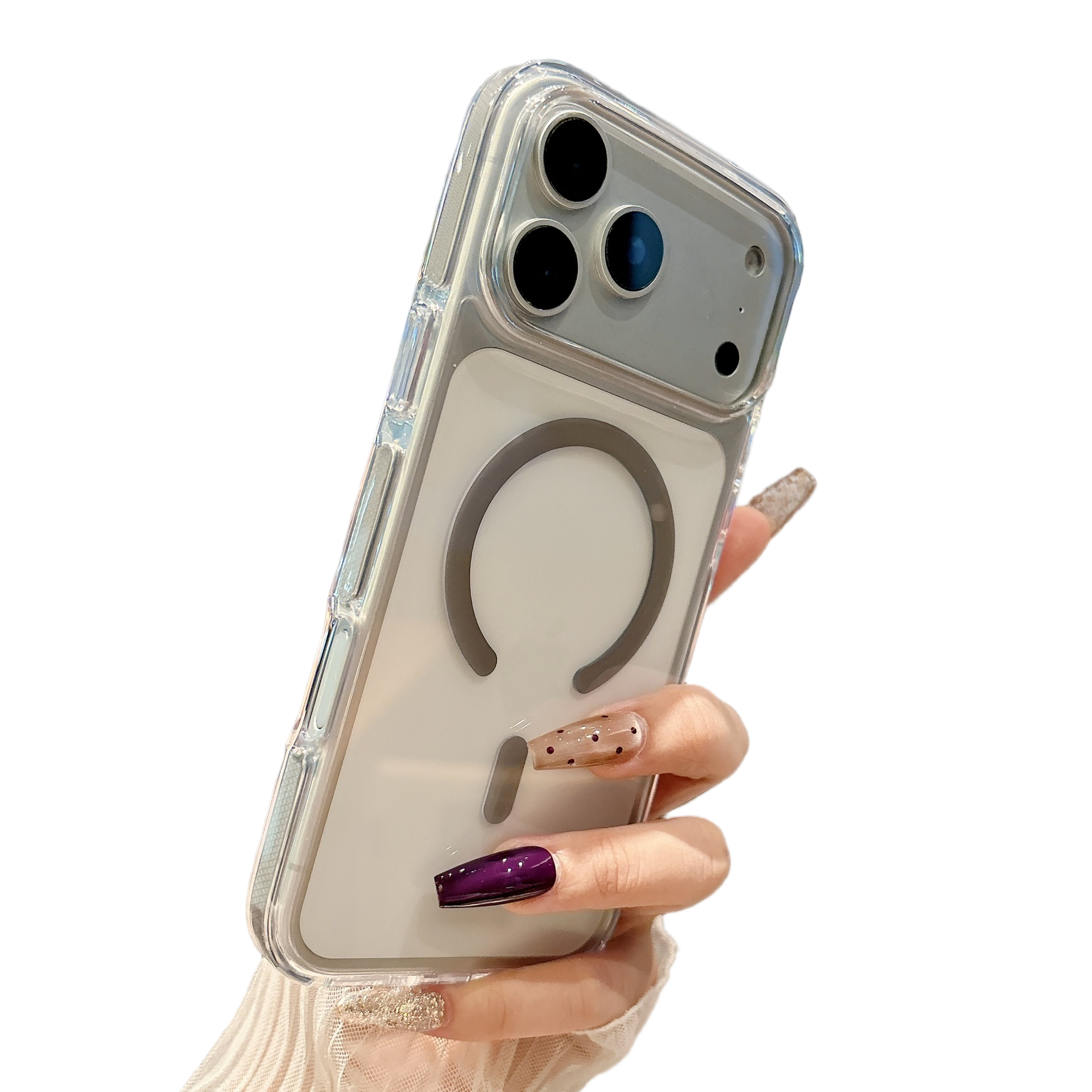 Clear Magnetic Phone Case with Colored Silicone Bumper for iPhone 17 Pro Max | Anti-Yellowing, Shockproof, MagSafe Compatible