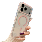Clear Magnetic Phone Case with Colored Silicone Bumper for iPhone 17 Pro Max | Anti-Yellowing, Shockproof, MagSafe Compatible